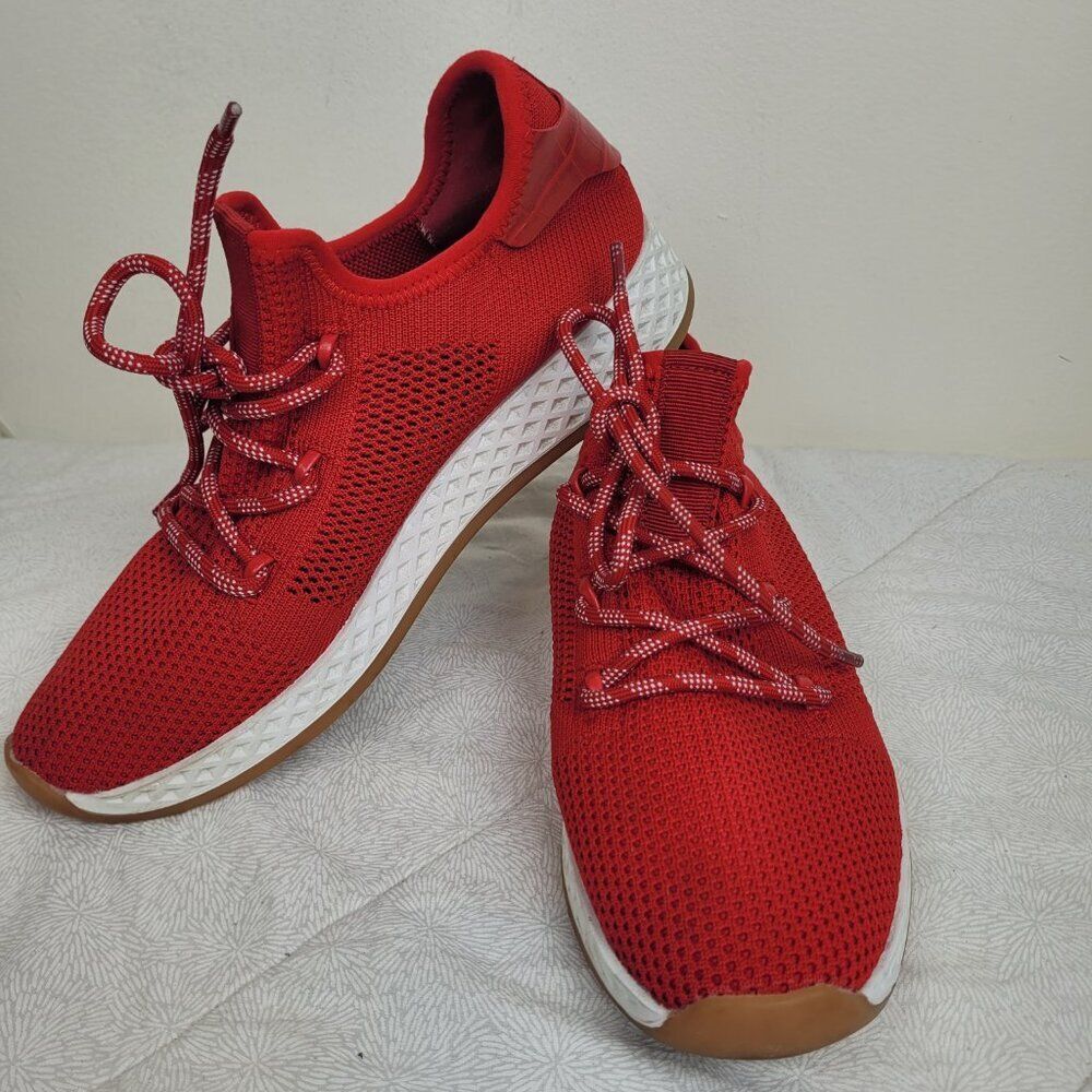 Urban Sport by J/Slide red mesh knit sport sneakers with white soles Ophelia  7 - Picture 3 of 10